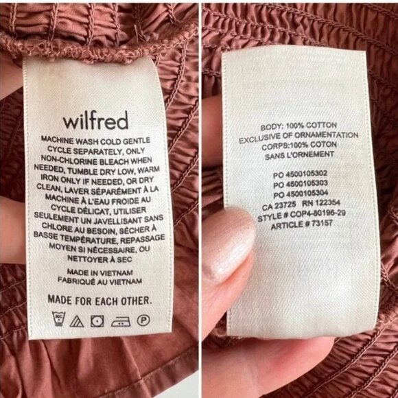 WILFRED ARITZIA Maelys Brown Cotton Poplin Puff Sleeve Smocked Dress | Size Larg - Picture 8 of 9